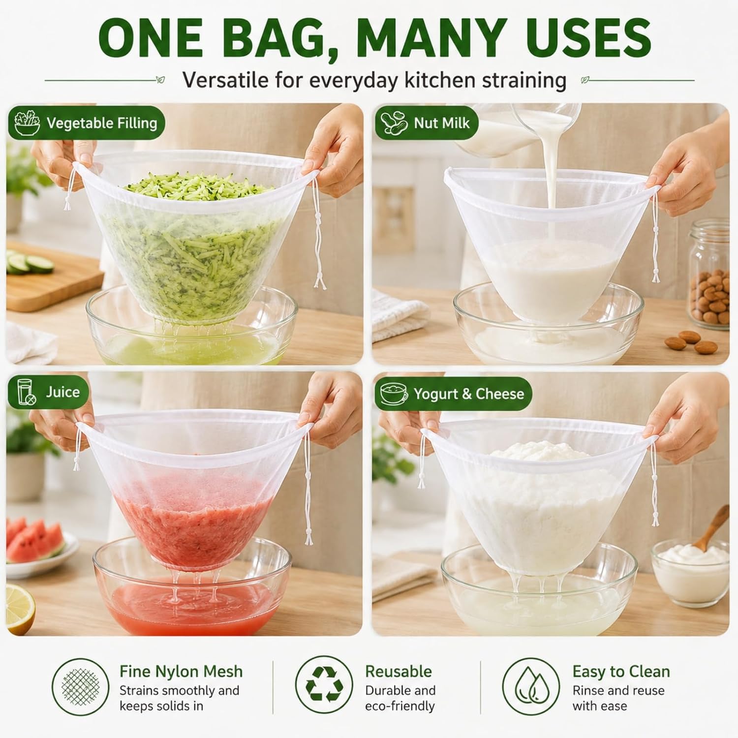 5PCS Cheese Cloth Bags for Straining, Reusable Nylon Filter Bag(Medium)