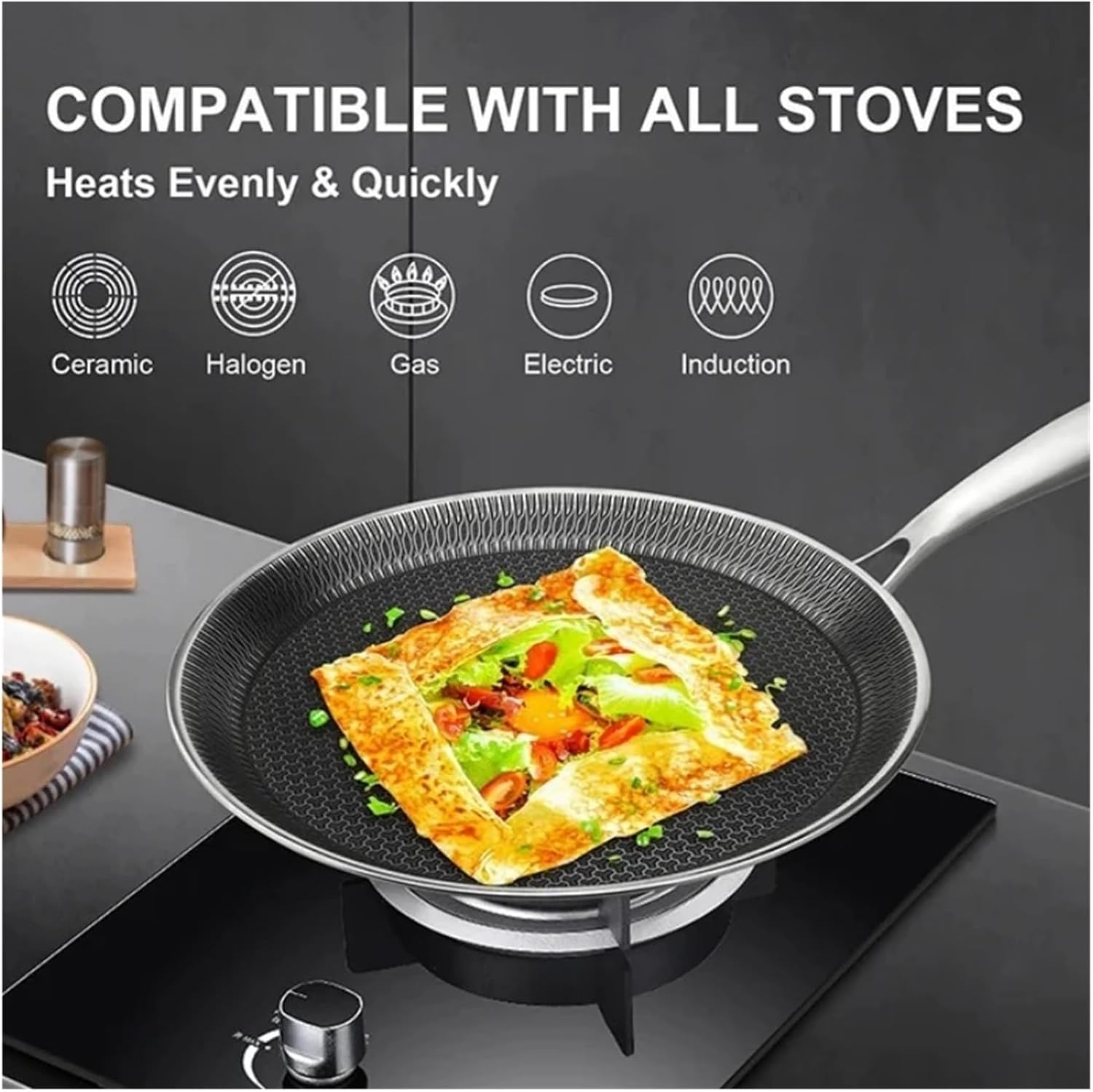 Crepe Pan Nonstick Honeycomb Dosa Stainless Steel Ergonomic Handle Kitchen Pancake Induction Compatible Tortilla