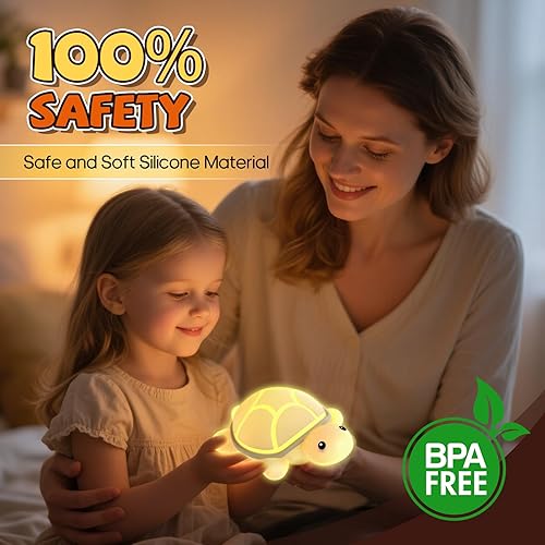 Miniatura 4 de Luz nocturna de tortuga para niños, 7 cambios de color y control táctil, lámpara LED recargable de silicona USB para lactancia materna, sueño de
