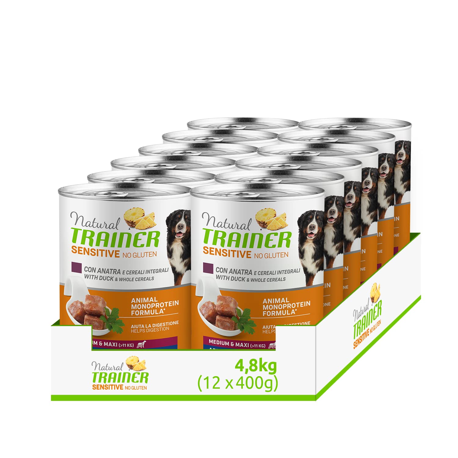 Natural Trainer Sensitive No Gluten Medium Maxi Cibo Umido per Cani con Anatra e Cerali Integrali 12 x 400 g