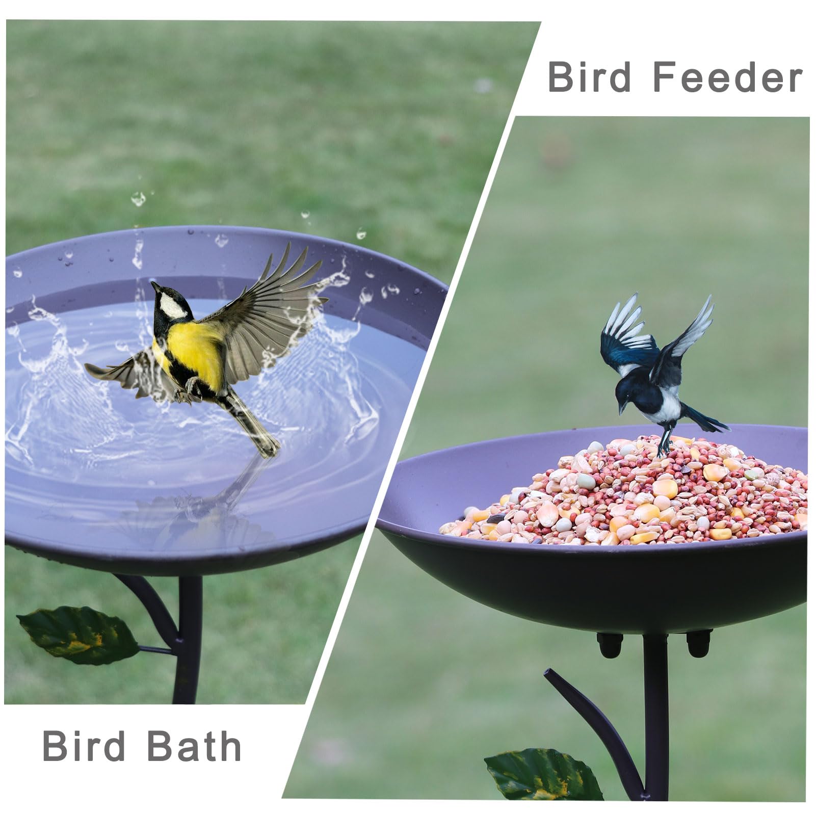 Combo de baño para pájaros y casa de pájaros para exteriores de 56.3 pulgadas con maceta, baño de metal para pájaros con casa para pájaros y maceta 3 en 1, adecuado para decoración de jardín,