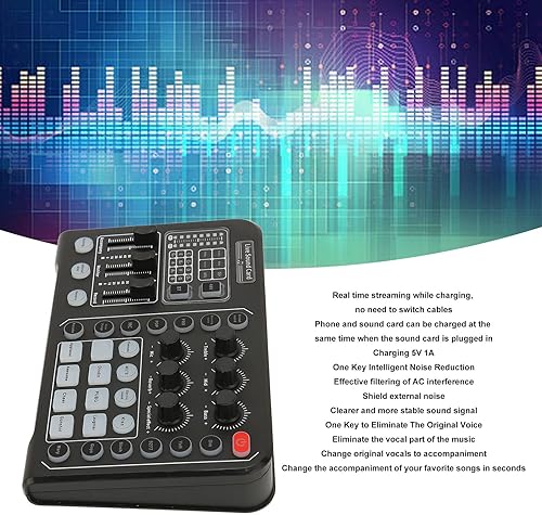 Miniatura 2 de Diydeg Tarjeta de sonido externa en vivo, mezclador de audio profesional, cambiador de voz con afinación electrónica de 12 pasos, reducción de