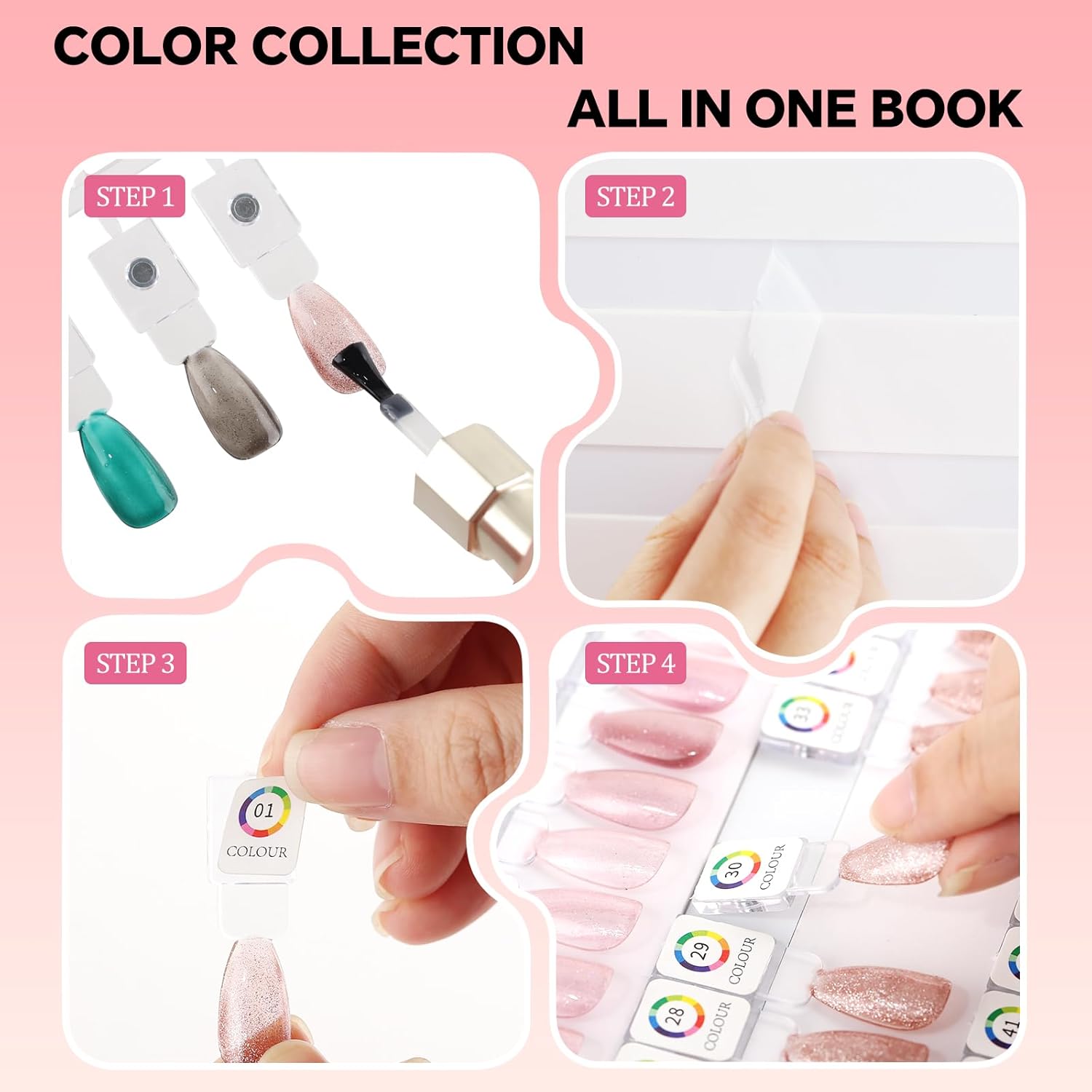 Magnetic Nail Color Display Book Inside Page with 60 Acrylic Magnetic Nail Display Tips for Nail Art Design Pattern Practice (Cover Not Included)