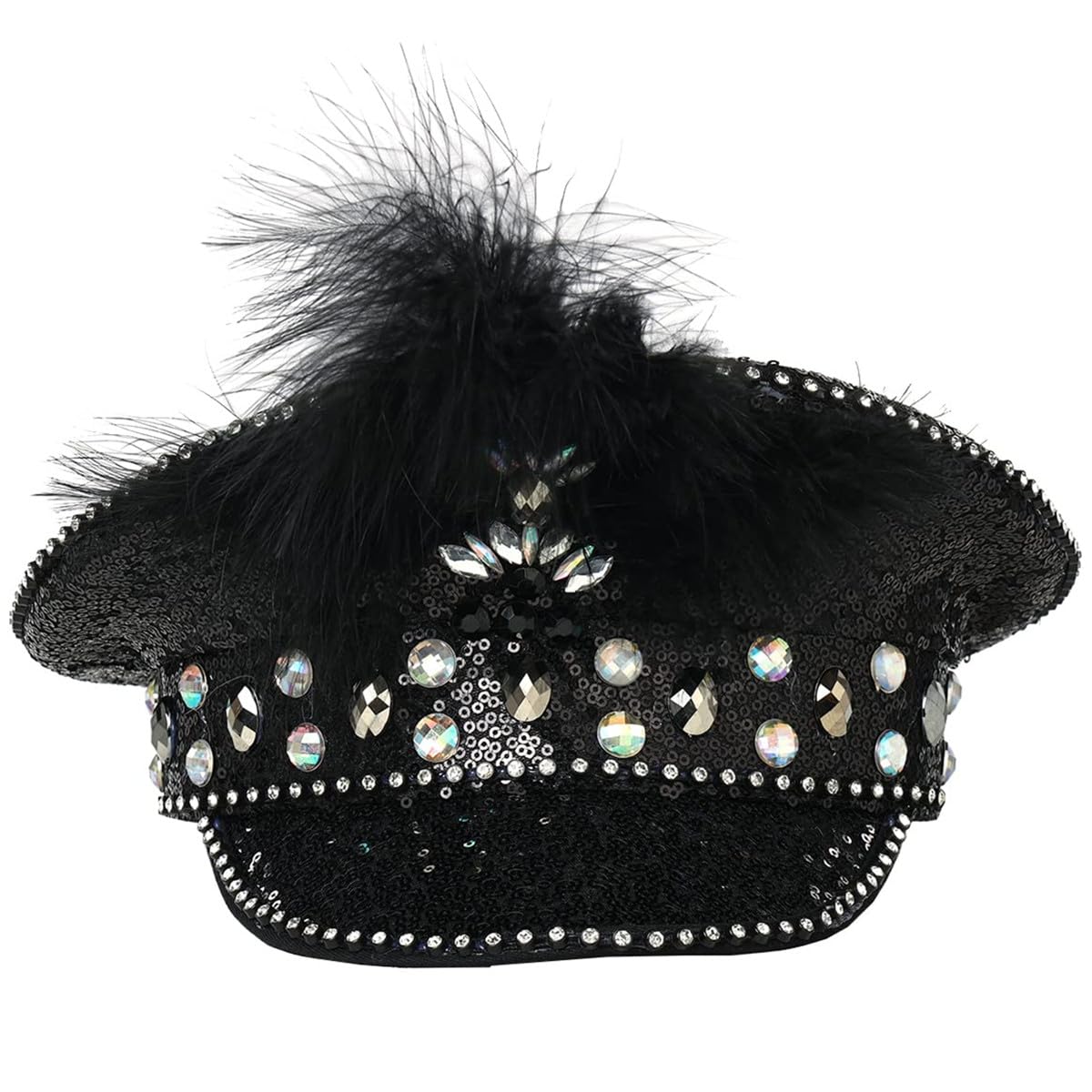 COSDREAMER Women's Burning Man Hat Festival Military Captain Party Hats (Black feather) โ image 1