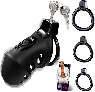 Vibrating Chastity Cage, Cock Cage with 10 Vibrations App Control, 4 Replaceable Rings Penis Cage, Vibrating Cock Ring Chastity Devices Male Sex Toys for Men, Male Chastity Cage for Penis Bondage Gear