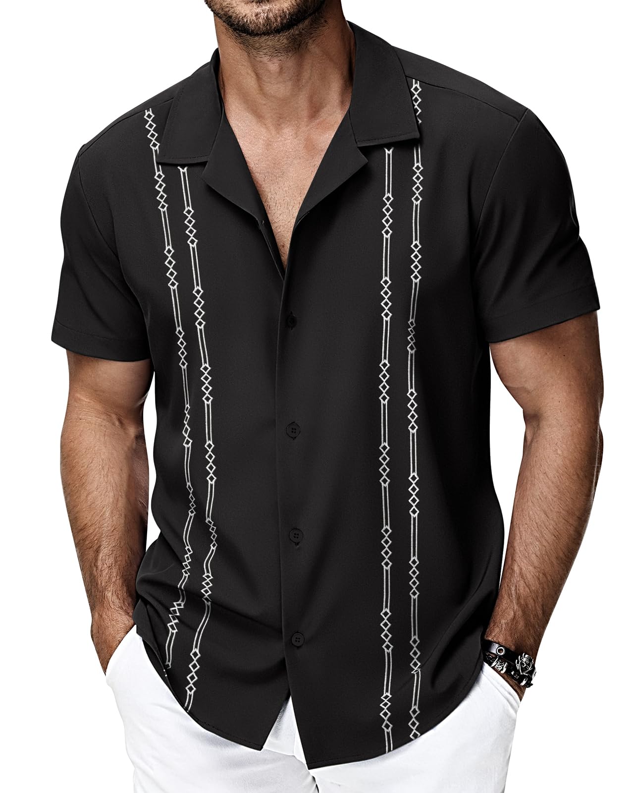 HMIYA Hemden Herren Kurzarm Sommerhemd Herren Guayabera Kurzarmhemd Button Down