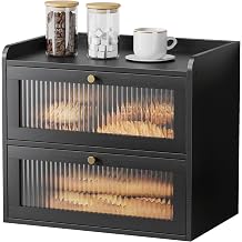 Kitsure Wooden Bread Box for Kitchen Countertop, Large Capacity, Black
