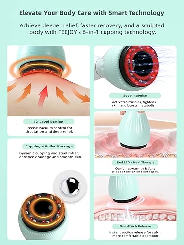 Miniatura 3 de Masajeador eléctrico de drenaje linfático con terapia de pulso y calor, dispositivo de masaje de ventosas de 12 niveles para reducción de celulitis,