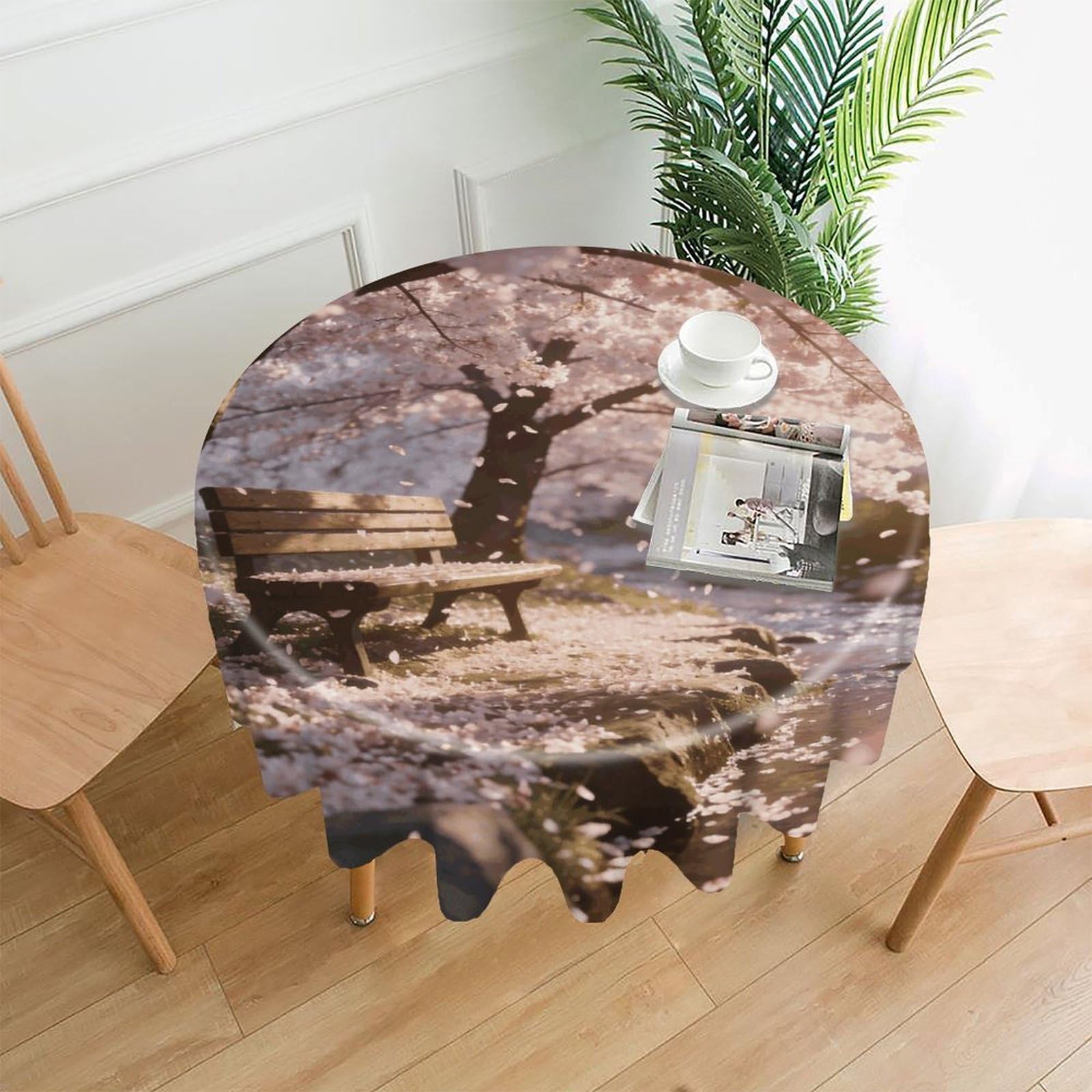LZQPOEAS Sakura Tablecloth Easy to Clean Polyester Round Table Cover Washable Round Table Cloth Wrinkle-Free Circle Decoration Tablecloth for Kitchen and Dining Room 60"
