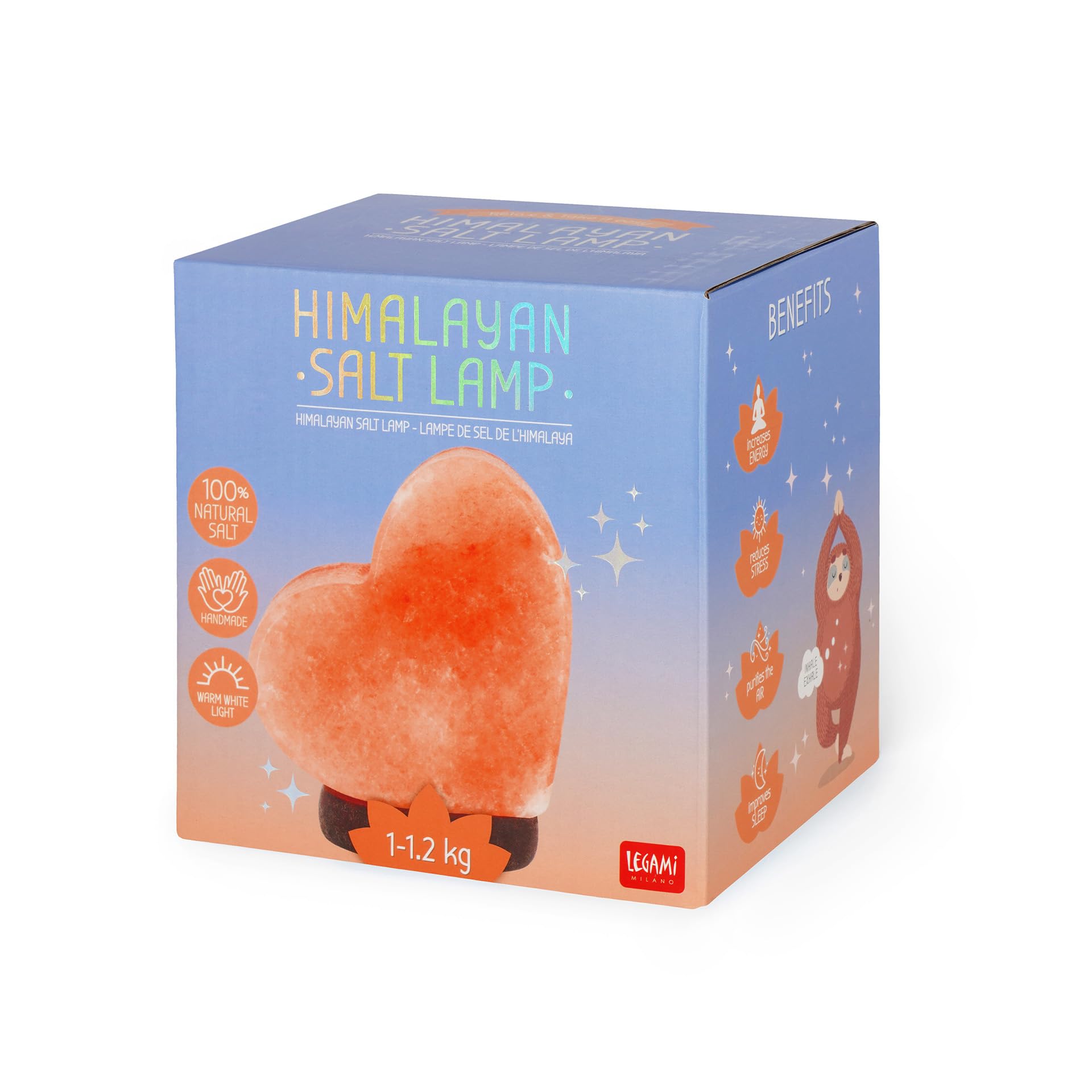 Legami - Lampa solna, terapia kolorami, w kształcie serca, efekt świetlny, ciepłe białe światło, 100% naturalna sól himalajska, Salt Range Pakistan, 11 x 12 x 7,5 cm