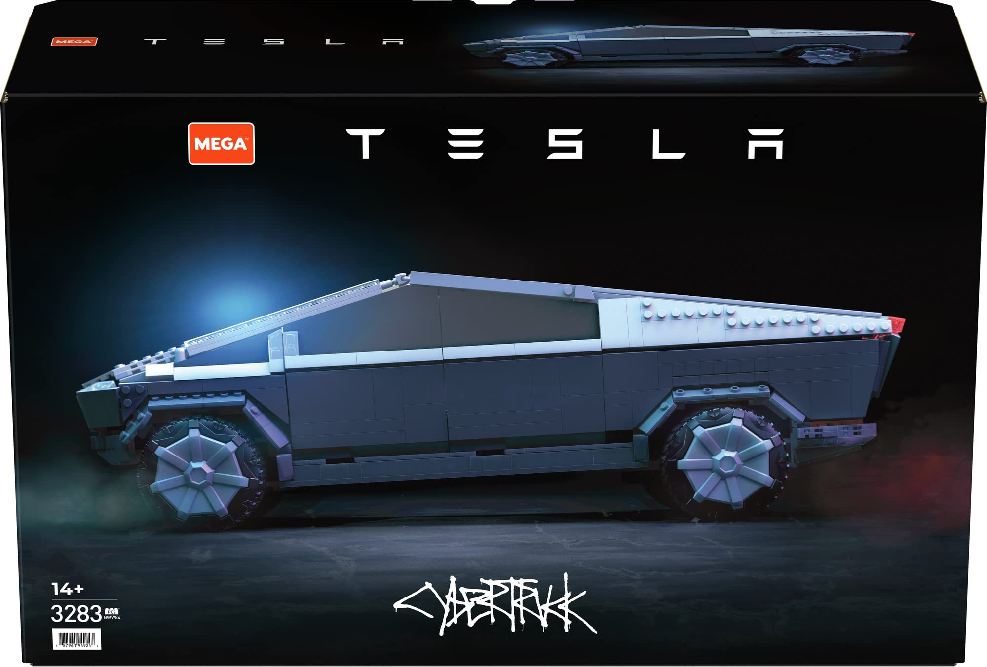 MEGA Construx GWW84 - Tesla Cybertruck, mit 4 Türen und Schiebedach zum öffnen, höhenverstelbarer Federung und mehr, Spielzeug ab 14 Jahren
