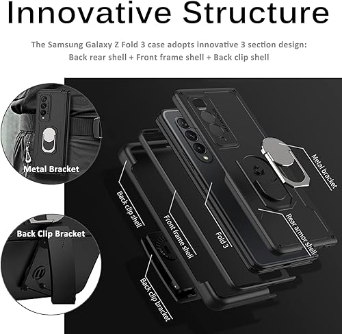 Miniatura 9 de Miimall Funda compatible con Samsung Galaxy Z Fold 3 con funda de clip para cinturón, doble capa de piel sintética, delgada, resistente, protección