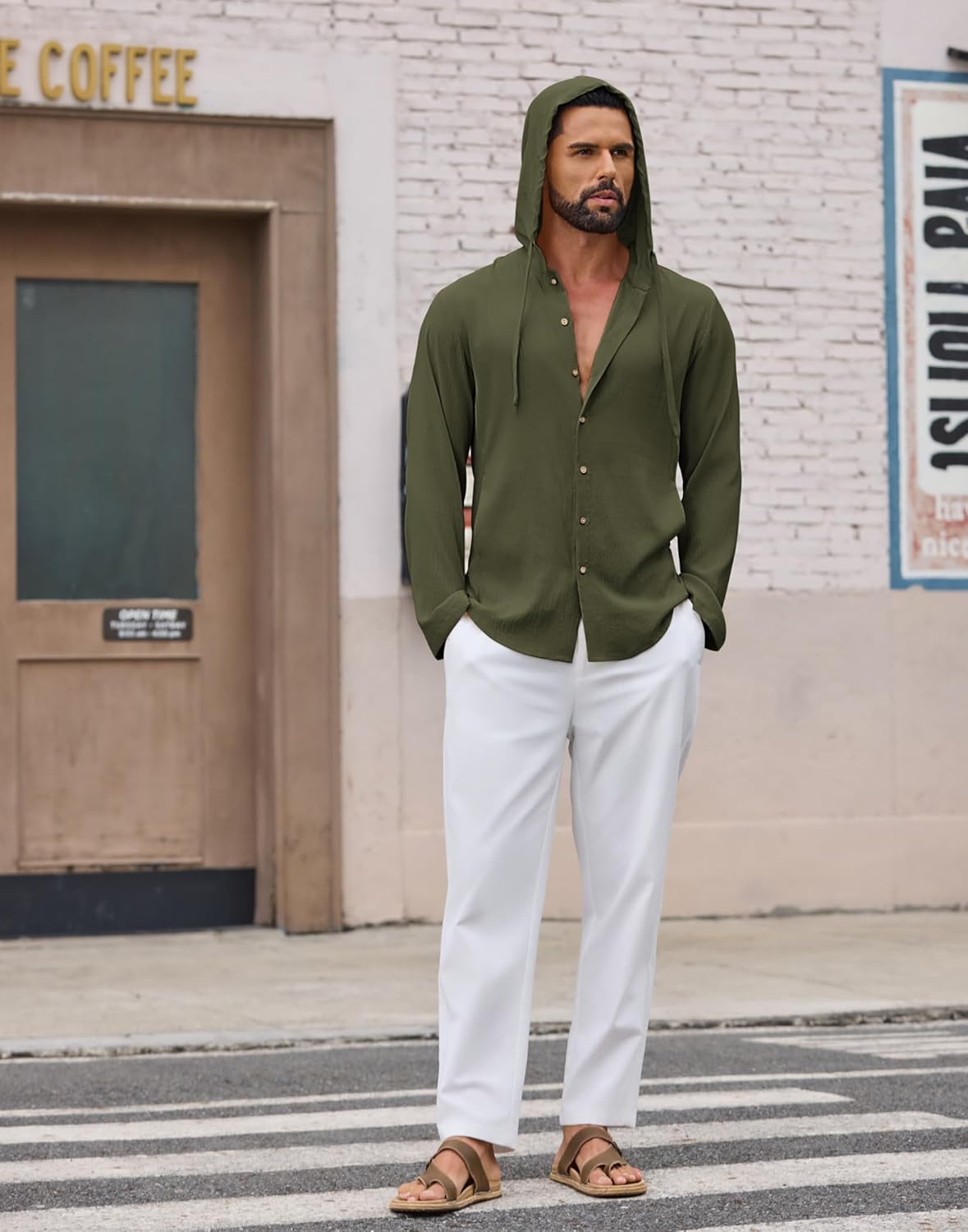 COOFANDY Mens Casual Button Down Shirt Summer Beach Shirts Lightweight Hoodie Sun Protection Coverup for Travel Vacation - Image 4