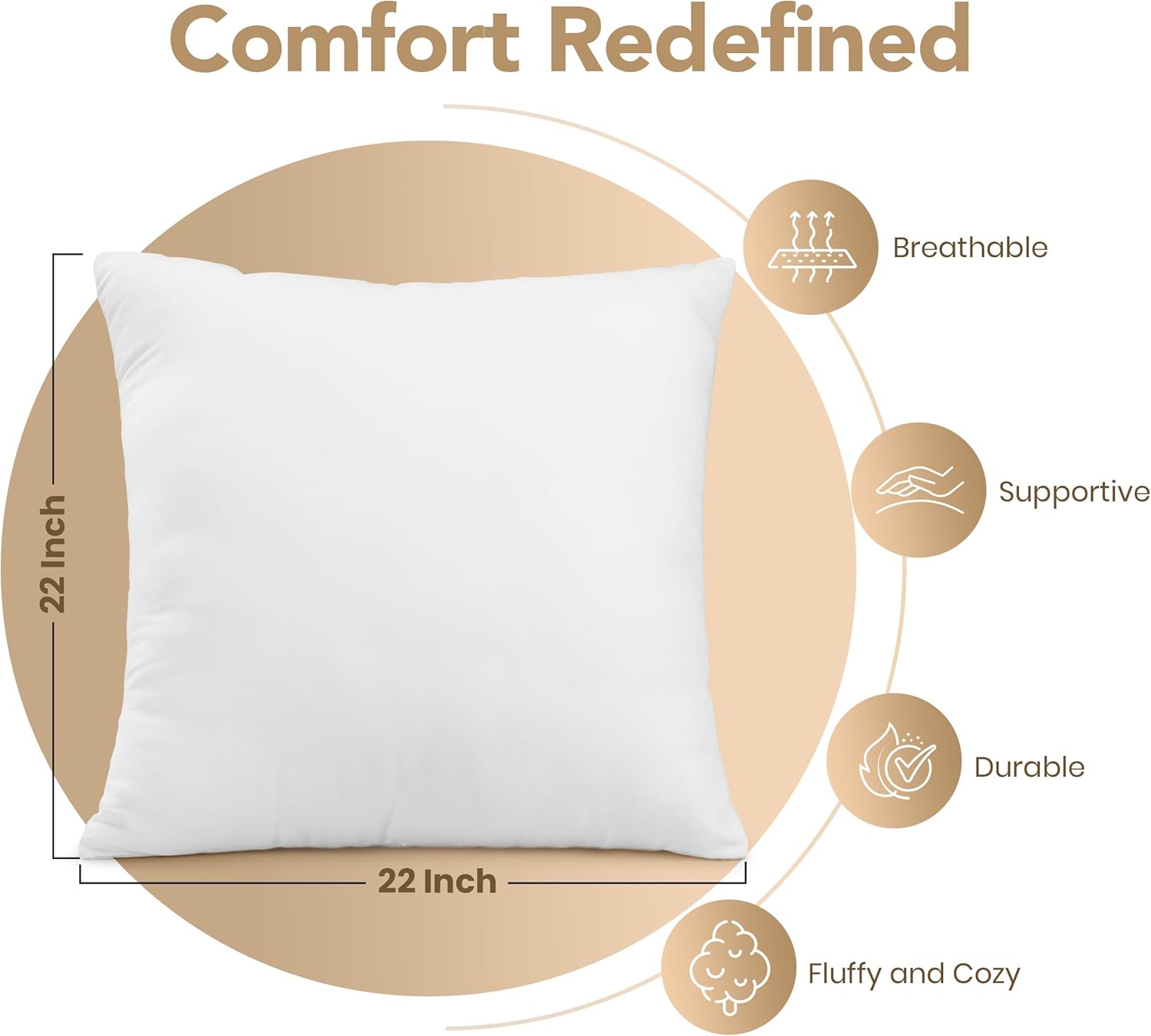 Utopia Bedding Outdoor Pillow Inserts 22 x 22 Inches (Pack of 2, White), Water Resistant Garden Throw Pillows for Patio and Porch Furniture