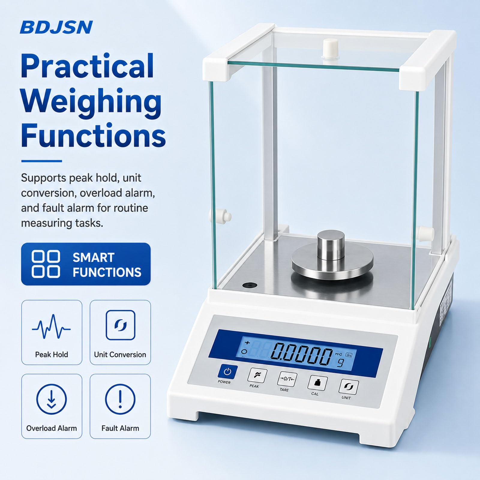 Balanza Analítica con Legibilidad 0,0001 G, Capacidad 100–220 G, Balanza De Laboratorio con Parabrisas De Vidrio De 3 Puertas, Pantalla LCD & Plato De Acero Inoxidable 100g