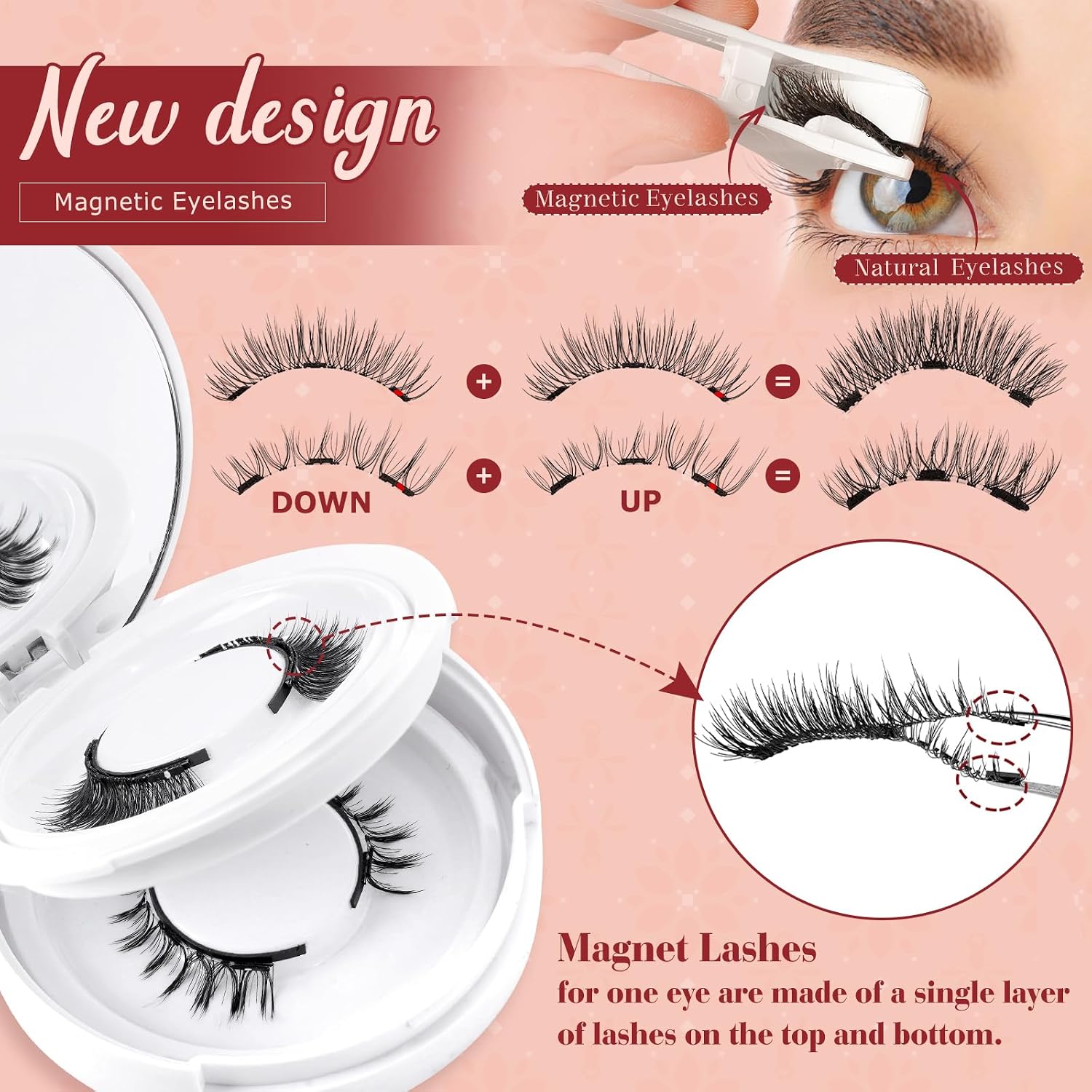 Higu clace Magnetic Eyelashes 4Pairs Magnetic Lashes with Applicator(E) image 3