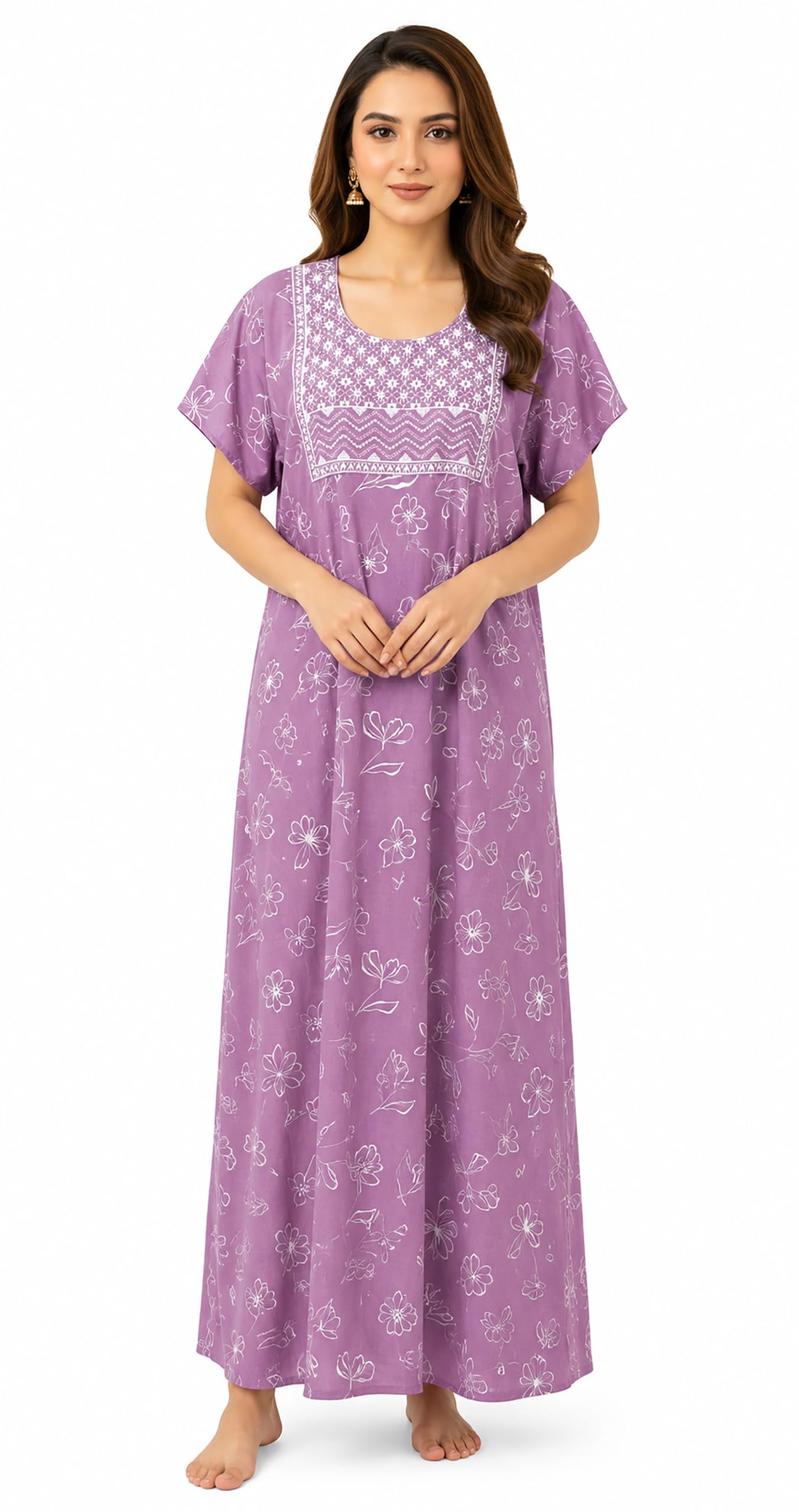 Nighty| Nighty for Women Stylish| Night Gown for Women Stylish| Elegant Embroidery Detailing| Lightweight & Breathable PV Crush Fabric|-picture-51