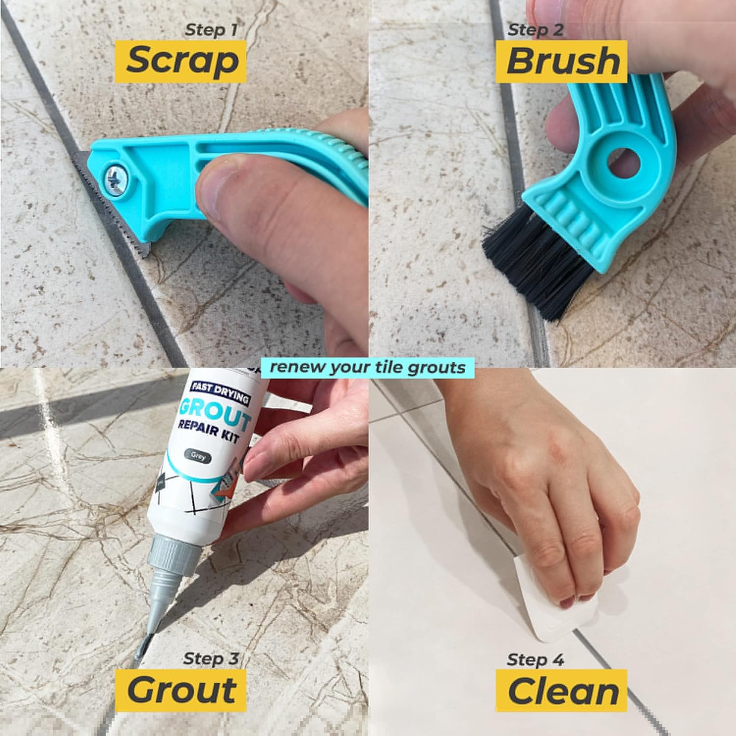 Penta USA White Grout Filler and Grout Removal Tool Bundle Set - Fast Drying Grout Repair Kit, Restores Tiles Joints, Tile Grout Scraper Saw - - 