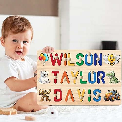 Vista 24 de Rompecabezas de nombres para niños, rompecabezas con nombre personalizado para niños pequeños, regalos de Pascua, rompecabezas de madera con nombre