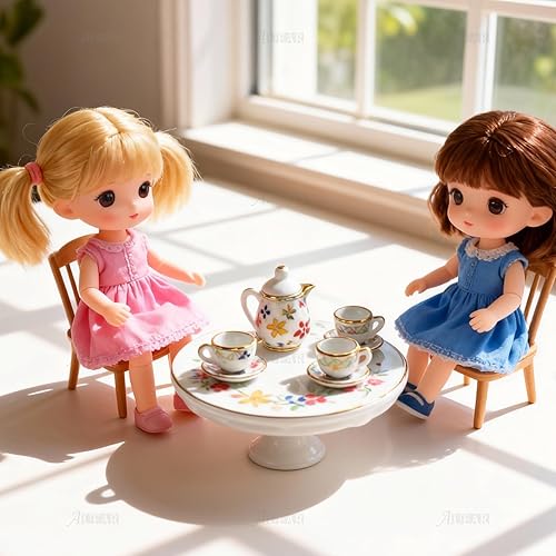 Miniatura 4 de AUEAR, Juego de 15 piezas de té de porcelana en miniatura 1:12 Miniatur Plato Taza Plato Accesorios Clásicos de Cocina (Patrón de Hoja Dorada)