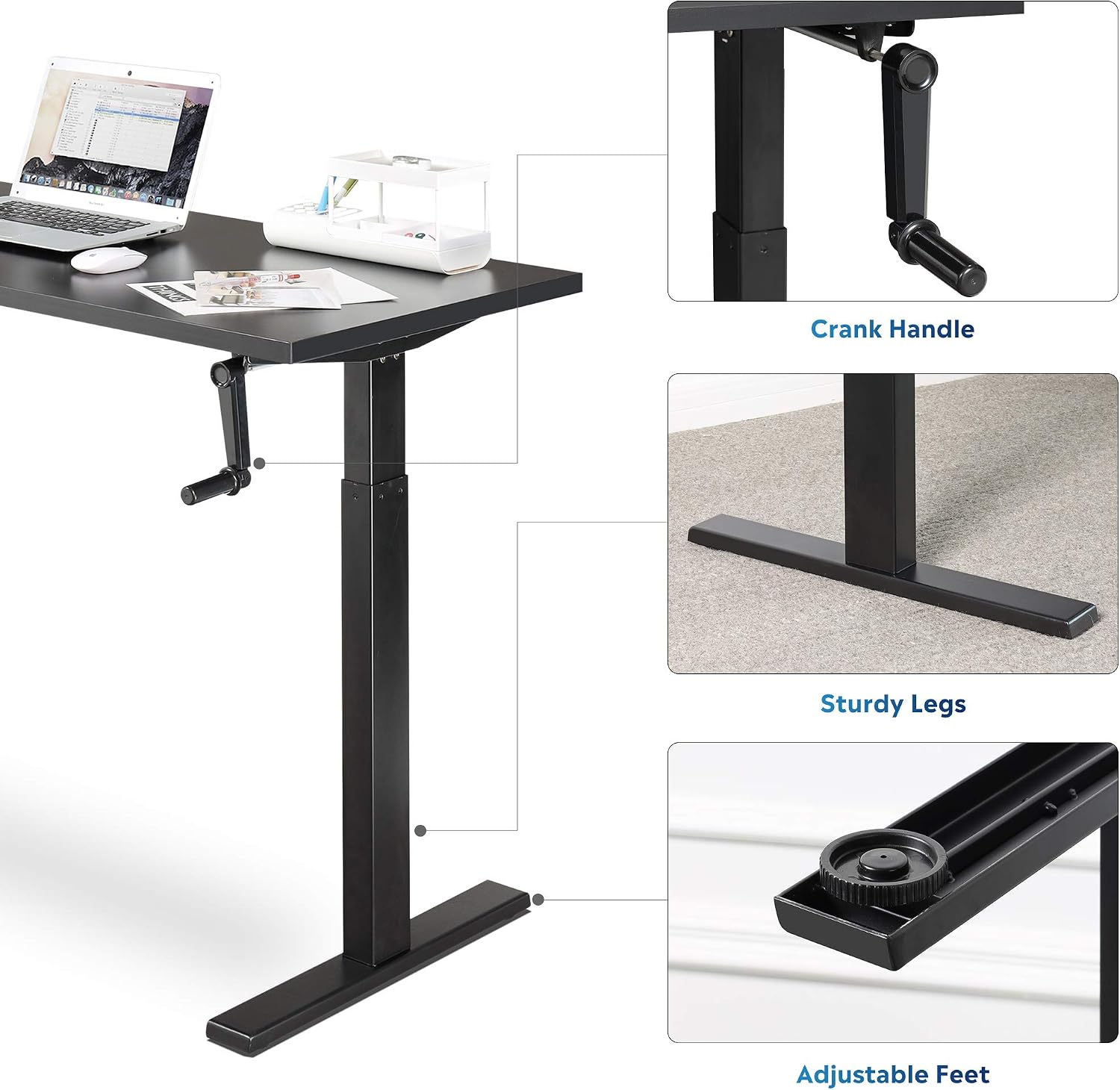 DEVAISE Standing Desk 55" Adjustable Height Sit to Stand Up Desk Workstation with Crank Handle for Office Home, 55 inch Black