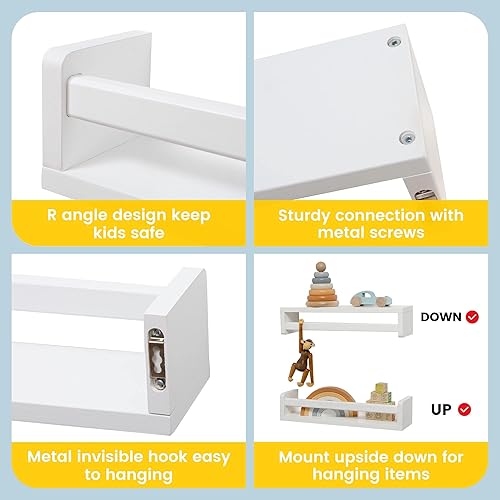 Miniatura 4 de Fun Memories Estantería flotante de madera maciza natural rústica para niños, estantes de pared para habitación de niños, decoración del hogar,