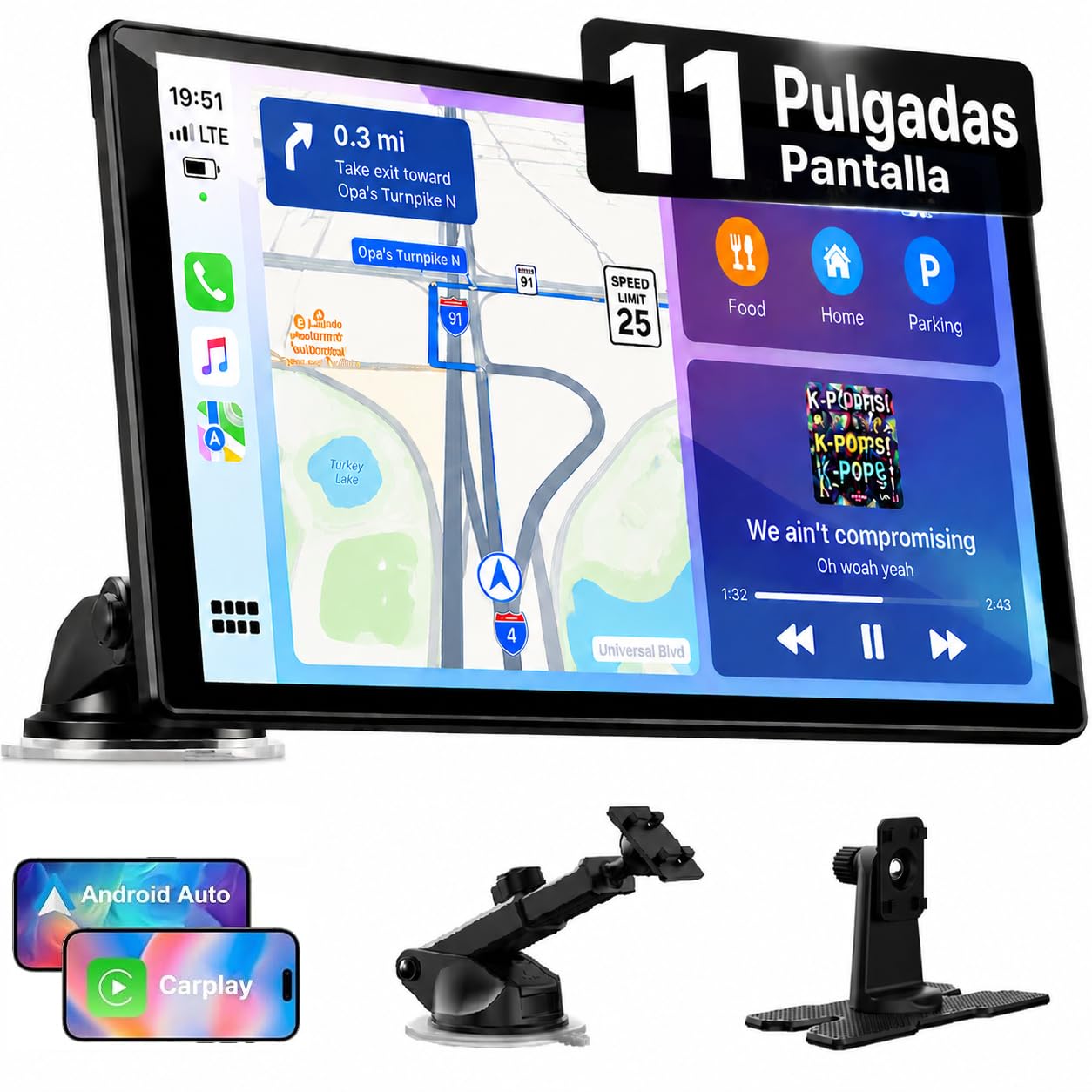 LAMTTO Pantalla Carplay Coche 11 Pulgadas 2026 Upgrade Apple Car Play & Android Auto Inalámbrico,Pantalla Táctil Portátil Radio Coche con Bluetooth,Airplay,Mirror Link,FM,AUX,Siri,Navegación