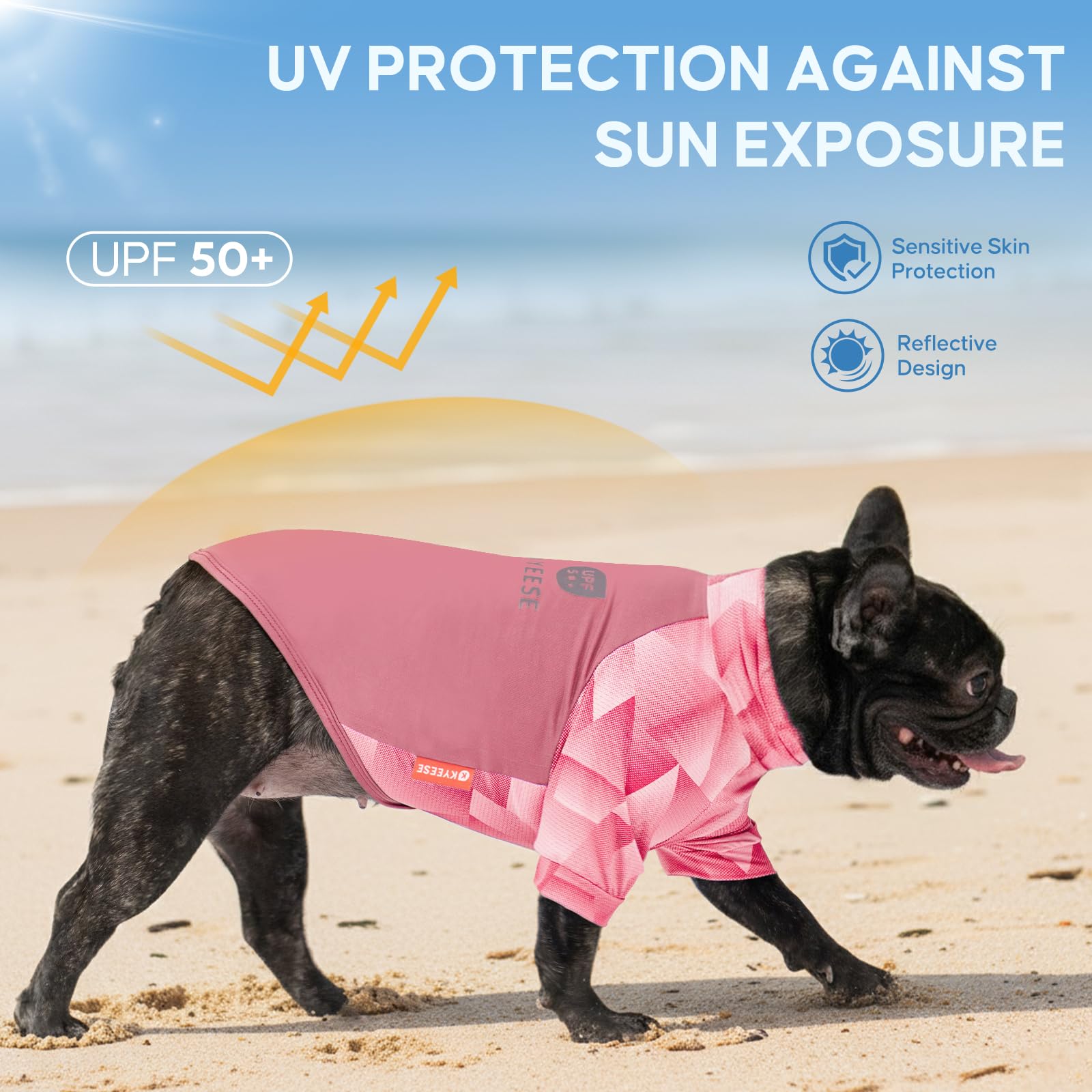 KYEESE 2Pack UV Protection Dog Shirt, UPF 50+ Cooling Dog T Shirts for Small Dogs Girl, Breathable Reflective Dogs Sun Shirts with Sleeves Summer Pet Clothes, Pink, M — view 2