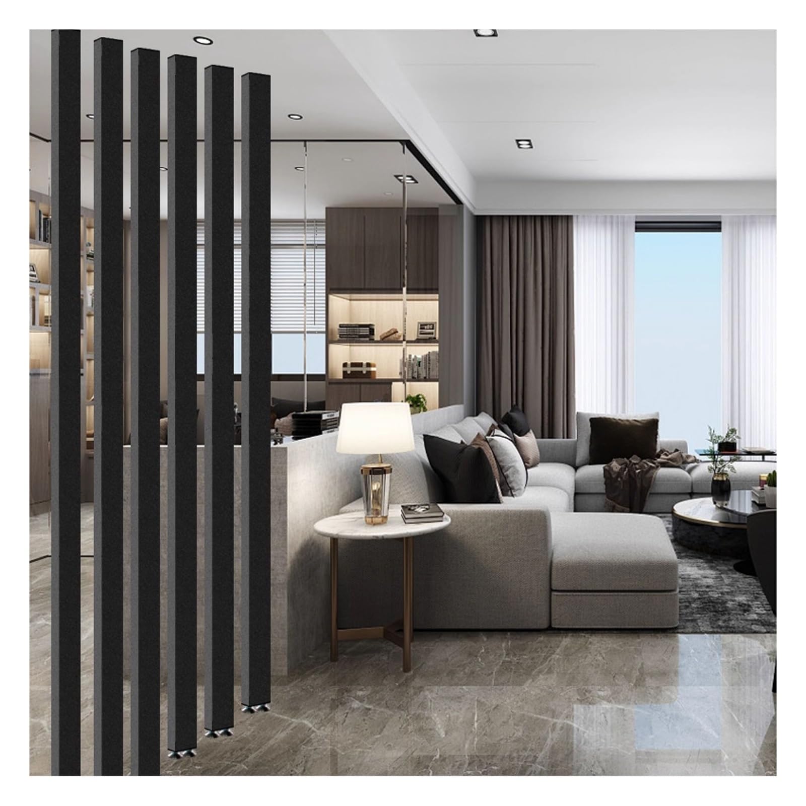 Room Divider, Wall Partition Room Divider Floor to Ceiling Slats,acoustic wall panels，Privacy Screen,Living Room Simple Modern Entrance Restaurant Office Decor Column(6root,230cm/90.5in/7.54ft)