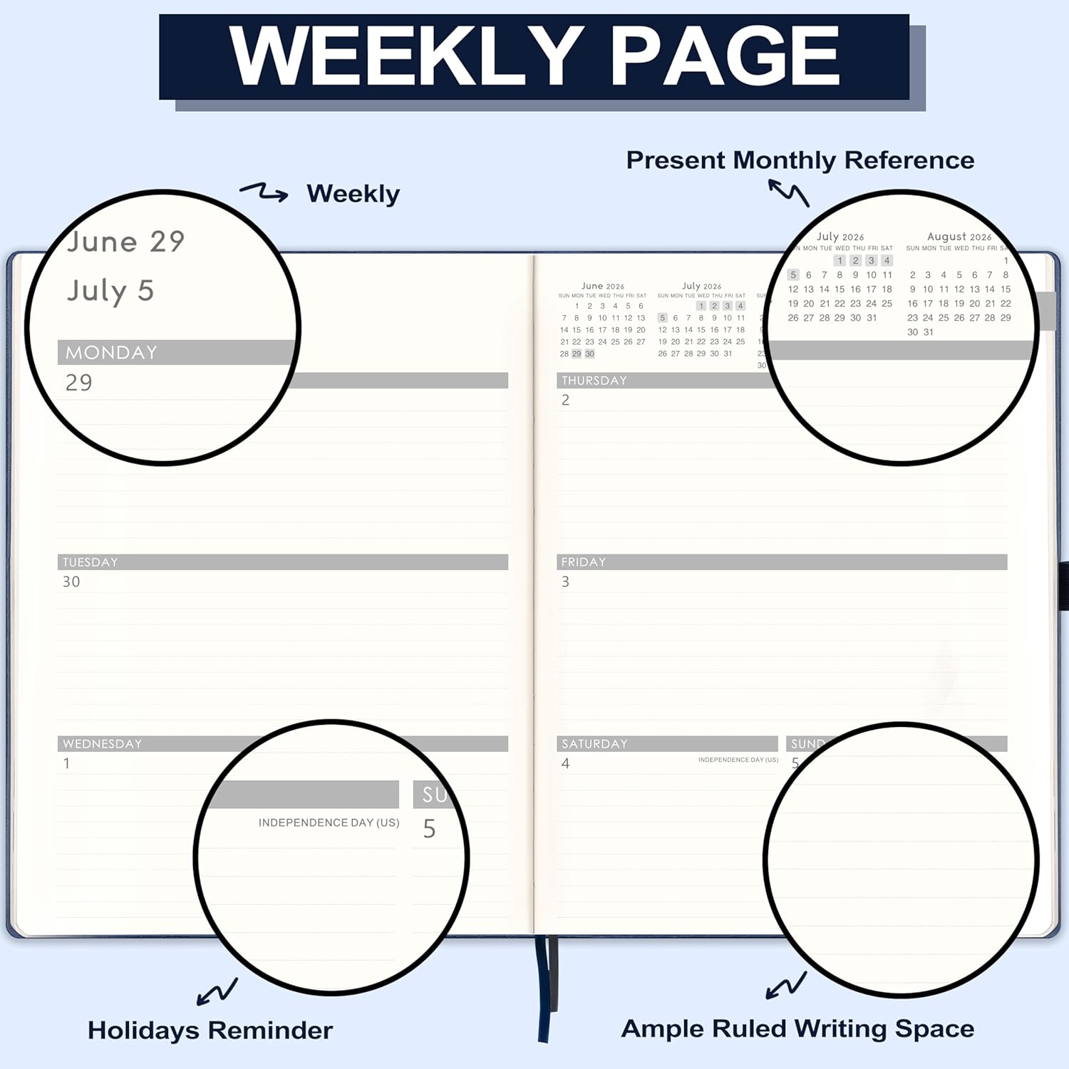 Planner 2026-2027 - Weekly and Monthly Planner, Academic Planner 2026-2027, JUL 2026 - JUN 2027, 8.5" x 11", Leather Cover 26-27 Planners with Thick Paper, Back Pocket with Notes Pages - Blue