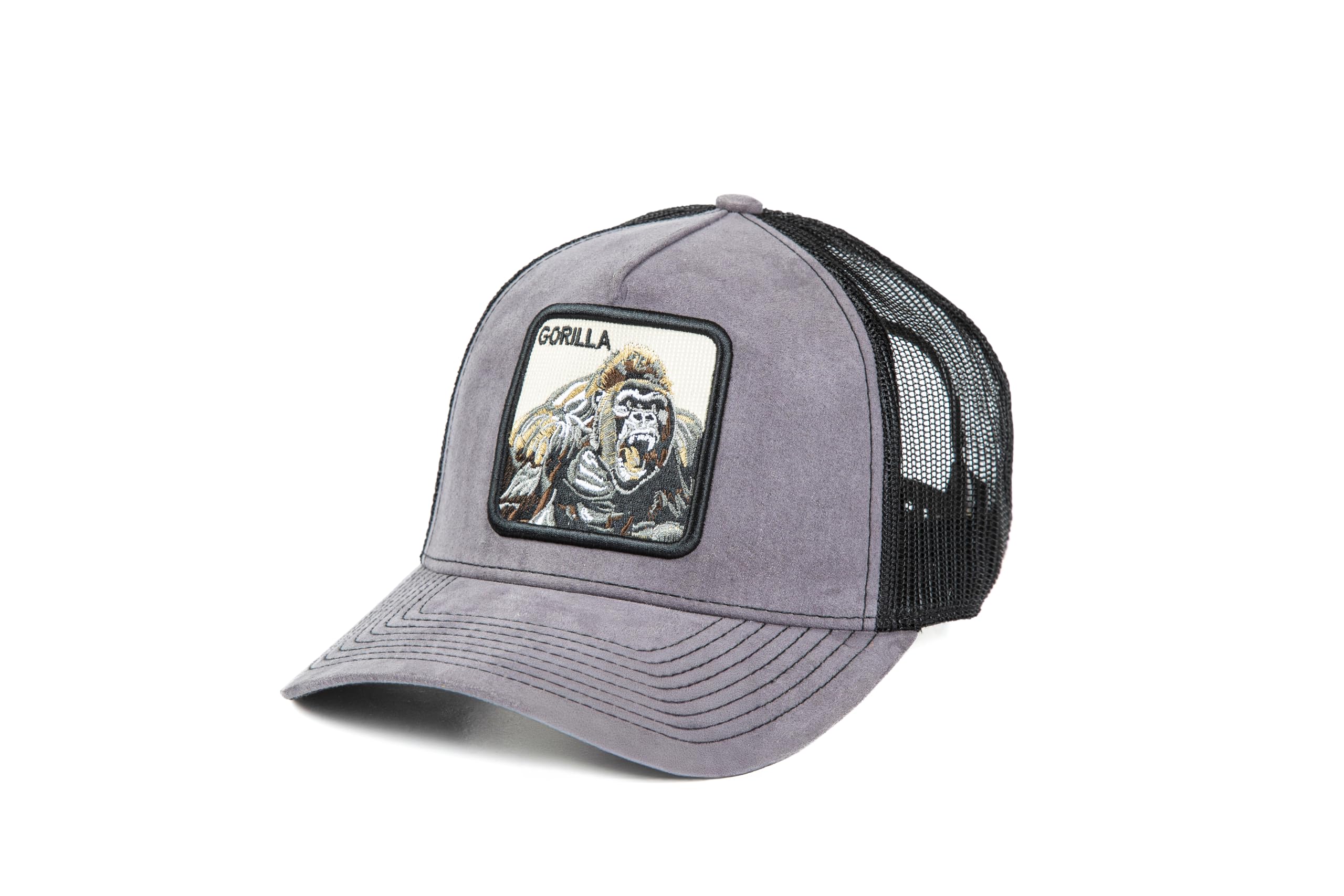 Ashen Fane Faux Suede 5 Panel Polyester Blend Classic Adjustable Trucker Hat - Animal Patch Mesh Back or Plain Cap