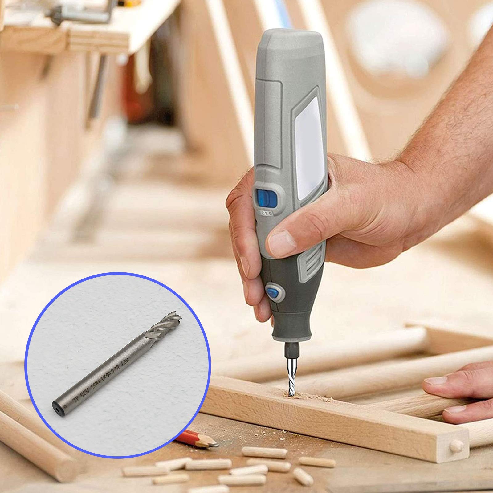 Create idea 10pcs HSS Kit de Fraise à Queue Droite à 4 Cannelures 1.5/2/2.5/3/3.5/4/4.5/5/5.5/6mm Dia 6mm Poignée pour Bois en Acier Allié au Carbone