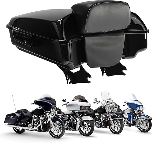 Miniatura 9 de TCT-MOTORPARTS - Caja de equipaje de viaje modificada negra brillante con soporte de montaje y soporte para respaldo para Harley 2014-2025 Modelos