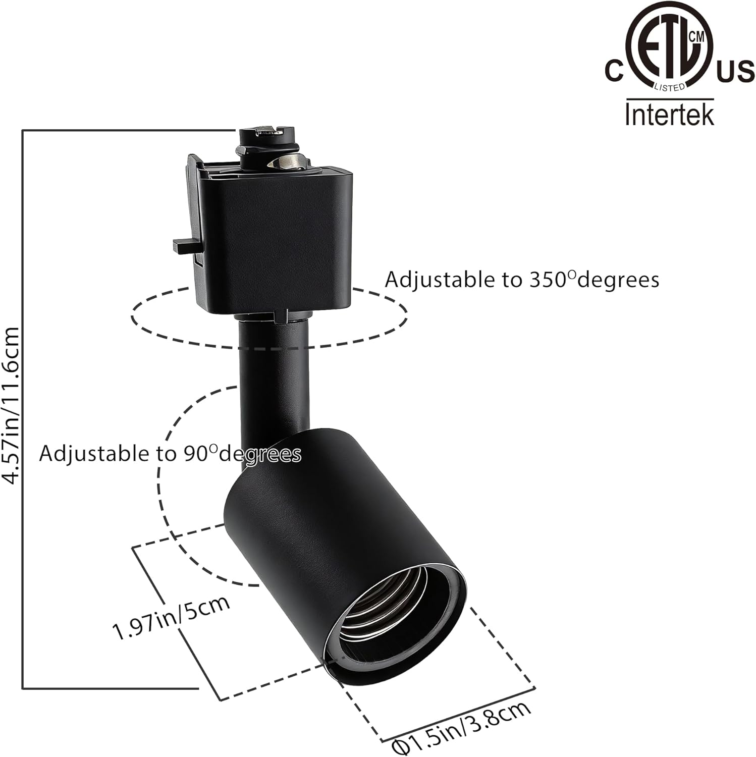 mirrea L Type Track Lighting Head to E26 Medium Screw Base Adapter Light Direction Adjustable Pack of 3 (Black)