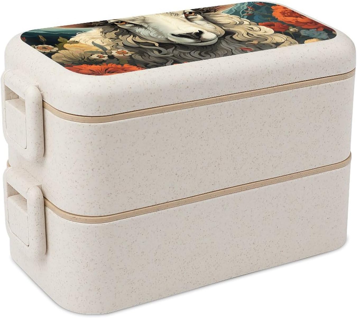 Lunch Box Bento Premium Sheep Pattern Printed Bento Box Bento with Spoon And Fork with Compartment Containers Suitable for Men And Women, style