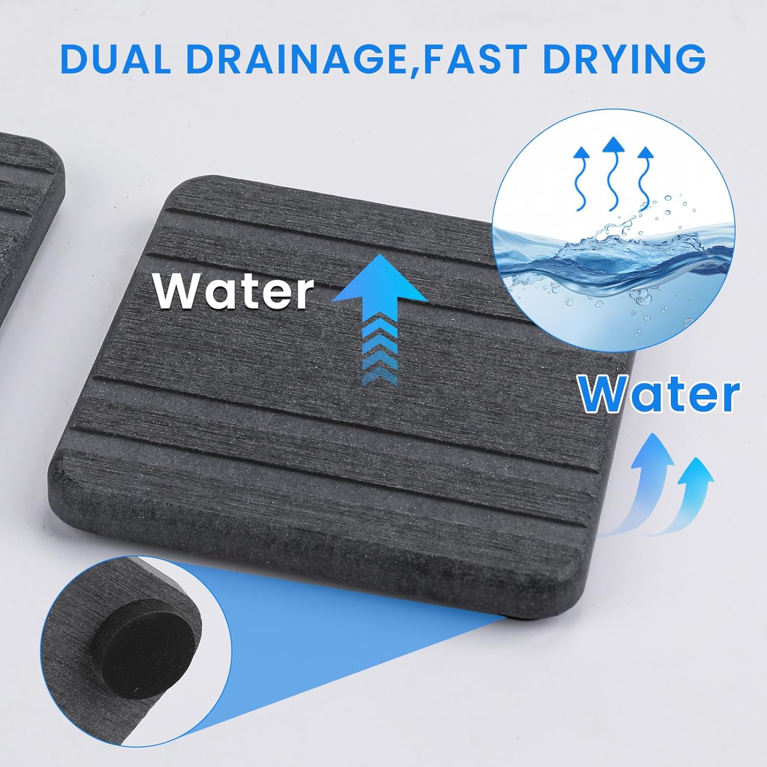 3PCS Stone Drying Tray,Water Absorbing Stone Tray,Countertop Fast Drying Counter Trays, Quick Dry,3.94x7.87 Inch and 3.94x3.94 Inch Grey - Image 3