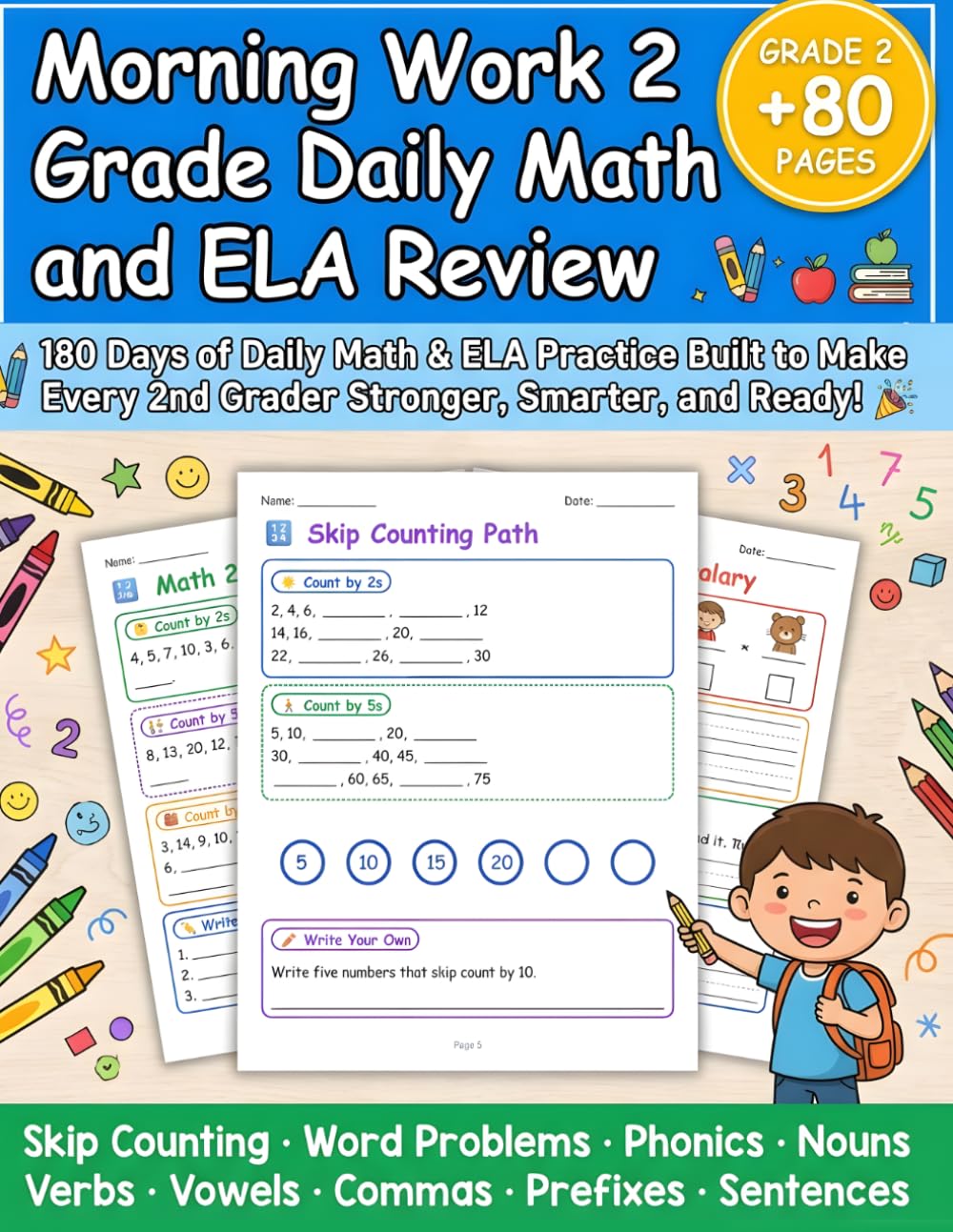 Morning Work 2 Grade Daily Math and ELA Review: Make Every Morning Count with 2nd Grade Math & ELA Review, Spiral Practice, and Confident Skill-Building
