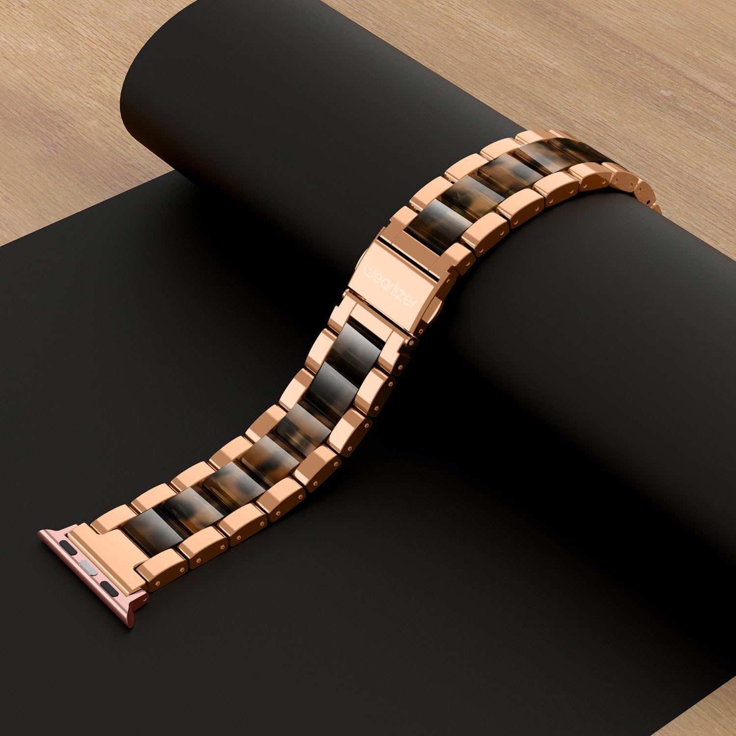 Wearlizer Tortoise Compatible with Apple Watch Band 38/40/41/42mm Womens, Replacement Stainless Steel Strap Fashion Resin Wristband Bracelet iWatch Series 11 10 9 8 7 6 5 4 3 SE/Ultra 3 2 1-Rose Gold