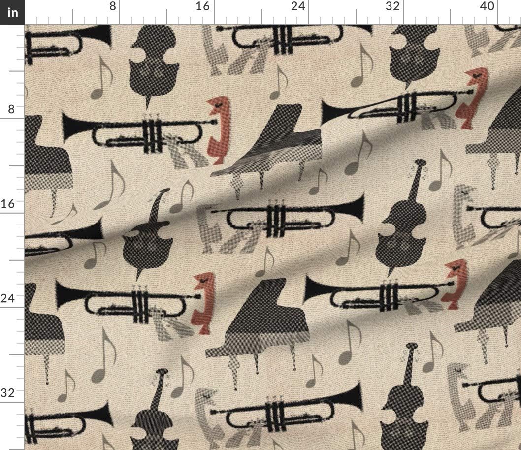 Spoonflower Fabric - Village Jazz Music History Mid Century Retro Printed on Petal Signature Cotton Fabric Fat Quarter - Sewing Quilting Apparel Crafts Decor