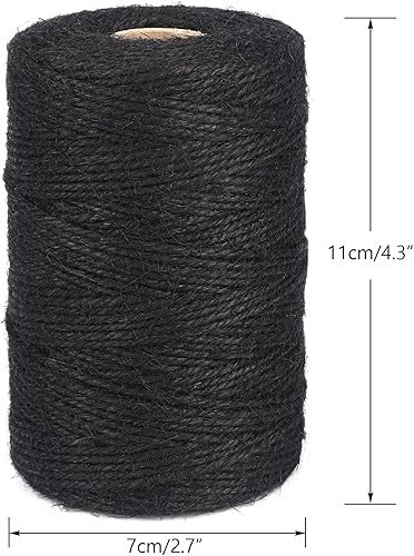 Miniatura 3 de KINGLAKE Cordel de yute natural, 656 pies, artes y manualidades, Navidad, cuerda de embalaje duradera, color negro