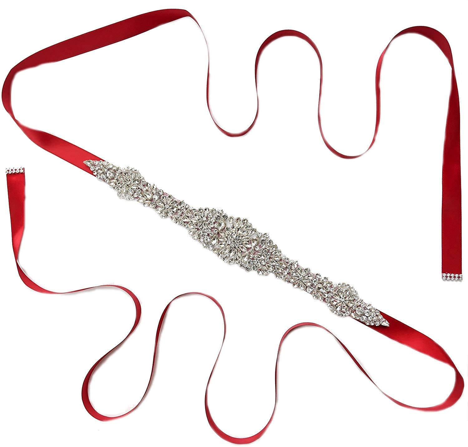 Ulalaza Women's Xw51w Red Prom Evening Dress Decorative Waistband Bridal Crystal Sashes Wedding Belt Sash With Rhinestones