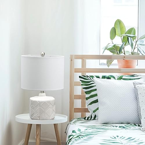 Miniatura 5 de Elegant Designs LT2111-OFF - Lámpara de mesa de noche con textura floral de 19 pulgadas, contemporánea y bohemia de cerámica para mesa de noche con