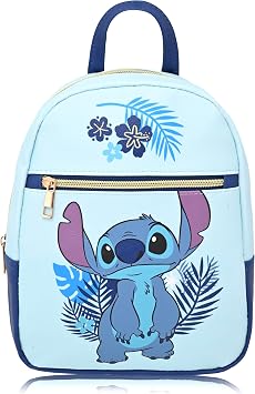 Disney Lilo and Stitch Unisex 10 Inch Faux Leather Backpack, Shoulder Bag, Knitted Bag and Sewing Accessories, Stitch, Daypack Backpacks