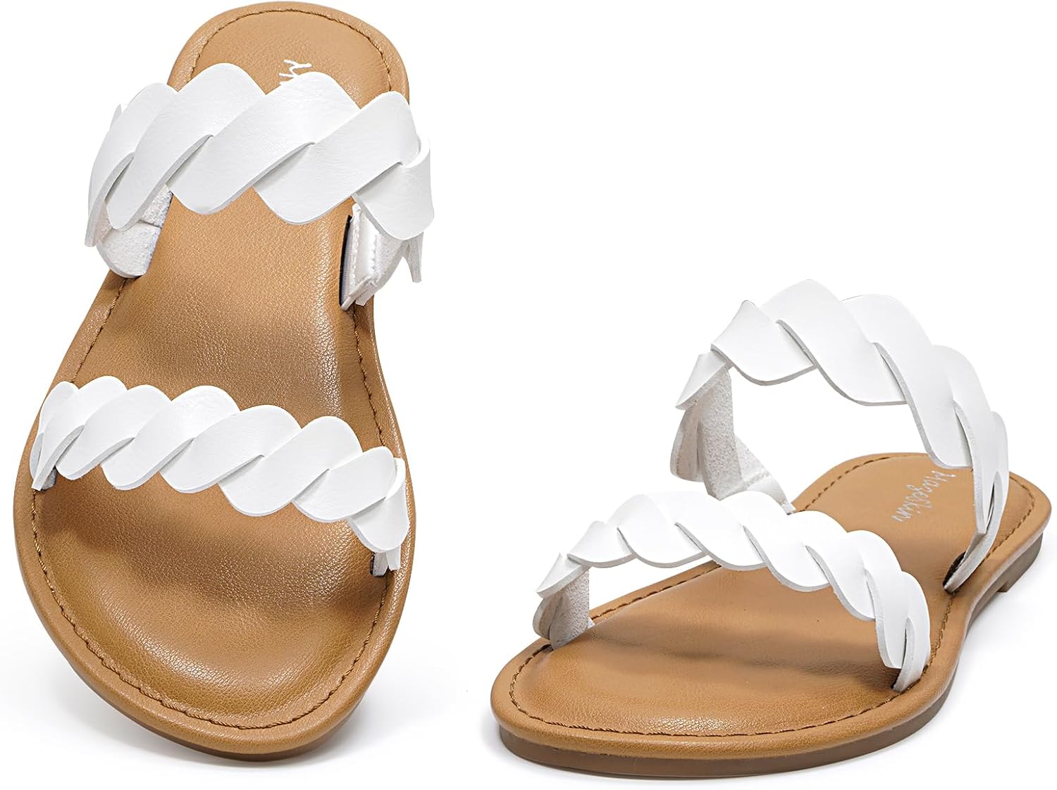 mazeskin Women's Memory Foam Two Braid Band Comfortable Summer Straps Flat Slide Sandals