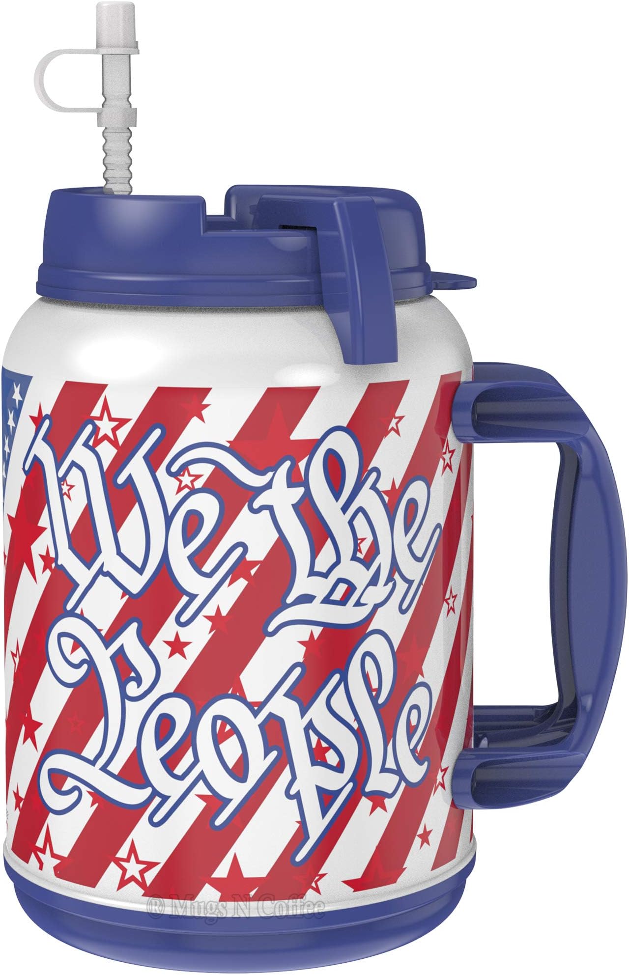 Mugs N Coffee 64 oz We The People with Reusable Straw - BPA Free - Made in the USA - American Flag with Eagle