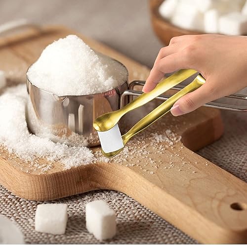 Miniatura 4 de JCREN 12 pinzas para servir, pequeños utensilios de servir para fiestas, catering, pinzas doradas, pinzas de acero inoxidable 304 de grado Oro - 4