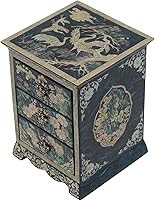 Vista 1 de February Mountain Joyero de madera de nácar collar, pendientes, pulsera, anillo de almacenamiento con 3 cajones (azul)