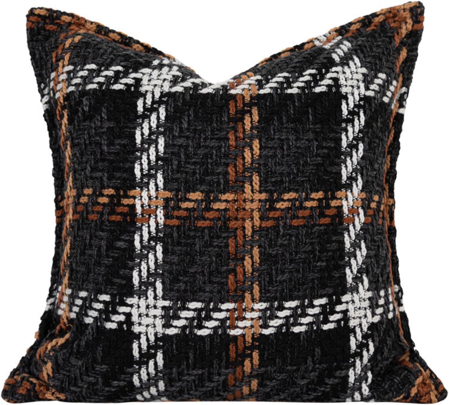 Croker Horse 18x18'' Inches Throw Pillow Covers - Tweed Plaid Modern Fashion Style Black Coffee Color Couch Sofa Pillow Covers for Bedroom Living Room