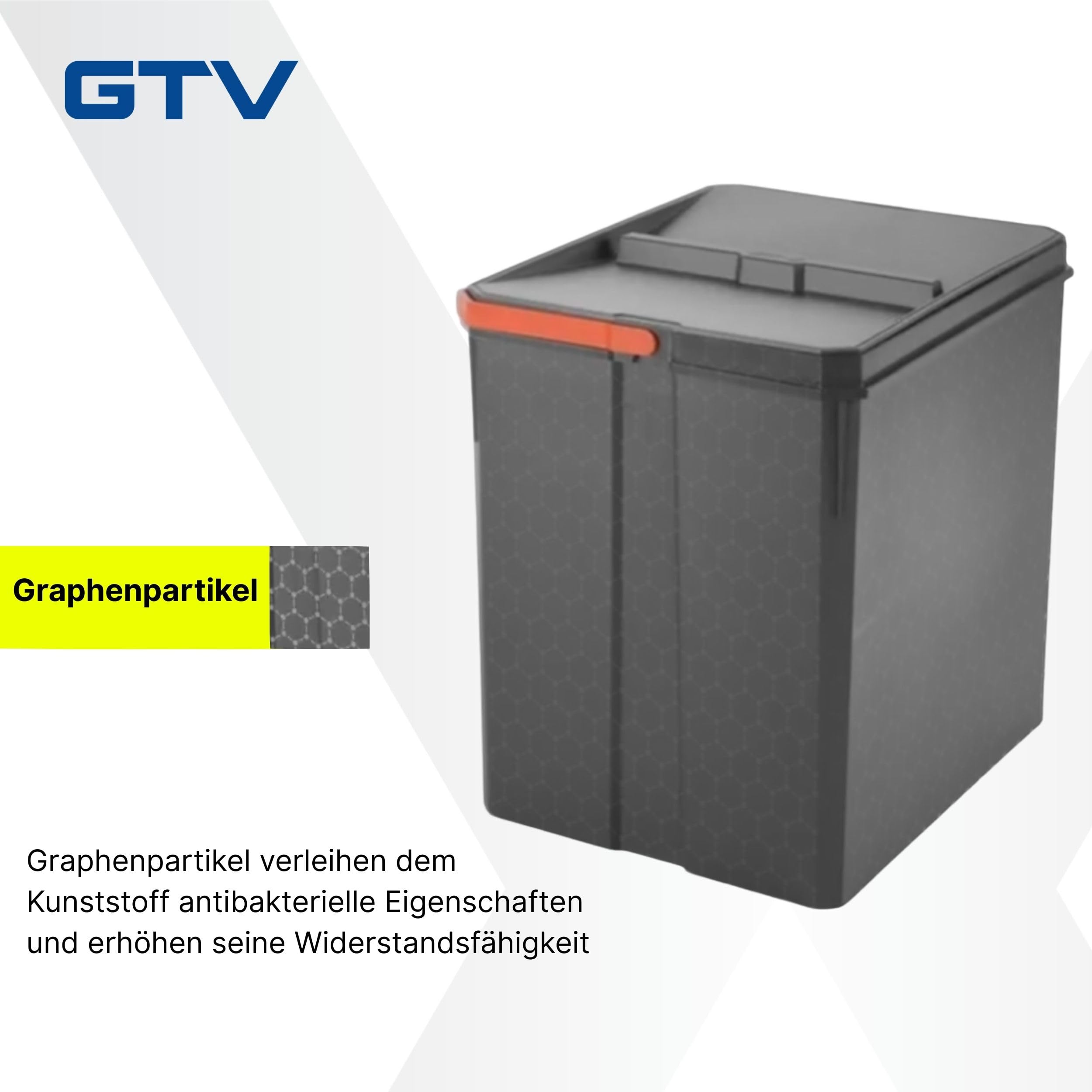 GTV - Abfallsammler Set AxiSpace, für Schubladen und Schränke mit Breite 600 mm, Set Besteht aus Behältern 2x 15L, 2x 7L, Mülleimer aus Kunststoff mit Graphenpartikeln, Farbe Anthrazit