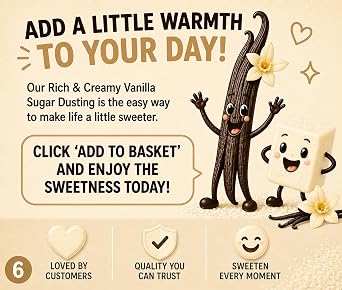 Rich & Creamy Vanilla Sugar Dusting 400g – Hot Drinks Dusting Topper for Coffee, Latte, Cappuccino & Hot Chocolate – Vanilla Flavour Sprinkle for Cakes, Cupcakes, Popcorn, Porridge, Waffles & Baking